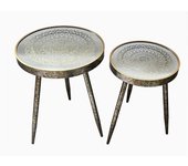 Juego de 2 Mesas Auxiliares con Top de Espejo Decorado Mandala Bombay - Metal y Cristal - 45*61*45 - Presume de Casa
