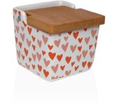Salero Pequeño Avalon Cerámica Blanca  Corazones Rojos  (9x9x8,5 cm )