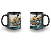 MERCHANDMANIA TAZA COMPLETAMENTE NEGRA deporte playa kayak amigos competicion black mug