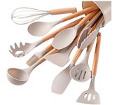 Juego De 12 Piezas De Utensilios De Cocina Calor Resistant With Manija De Madera Y Silicona No Adherente Espátula Y Cuchara Para Sartén Multicolor
