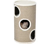 PawHut Barril rascador, altura 70 cm, barril de juego para gatos, 3 niveles, rascador para gatos con 3 cuevas, árbol para gatos, torre rascadora de sisal, muebles para gatos, felpa, marrón