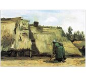 Panel decorativo del museo, listo para colgar. Van Gogh Vincent-Granja con agricultor cavando-Cm 135x90