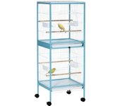 PawHut Jaula para Pájaros con Ruedas Jaula Grande de 2 Niveles Pajarera con Bandejas Extraíbles Puertas Comederos Perchas para Canarios Periquitos 51,5x50x140 cm