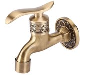 Grifo antiguo genérico con manija de latón para lavadora, grifo de pared para baño, para exteriores, jardín, manguera única, grifo de agua fría largo (n.° 3)