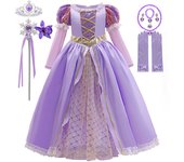 Purple Long Hair Girls Dresses for 2-10Y Girls Cosplay Prop Costumes Kids Dress Up Carnival Party Dress Christmas Clothing Gown