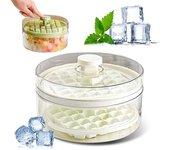 Cubitera con tapa y recipiente, 64 cubiteras para congelador con 2 bandejas, recipiente, tapa y pala para hielo, bandeja de plástico y silicona de fácil liberación para bebidas, cócteles y café (verde)