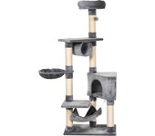PawHut Árbol Rascador para Gatos 154 cm de Altura Escalador con Plataformas Túnel Hamaca y Postes de Rascado de Sisal, Gris