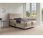 Vente-unique - Conjunto completo boxspring cabecero + somieres eléctricos articulados + colchón + sobrecolchón - 2 x 90 x 200 cm - Terciopelo - Beige - LUMONI de YSMÉE