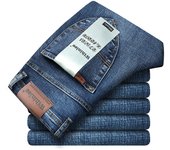 2023 Spring Summer Office Business Jeans Men Classic Blue  Cotton Stretch Straight-leg Denim Pants Male Brand Trousers