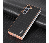 Luxury Crocodile Pattern Leather Phone Case for Samsung Galaxy Z Fold 6 5 4 3 Fold6 5G Shockproof Electroplat Frame Soft Cover