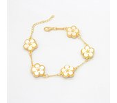 RAKOL Korean Colorful Five Leaf Flower Charm Bracelets for Women 2023 New Gold Color Stainless Steel Clover Bracelet Jewelry