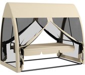 Outsunny Balancín de Jardín de 3 Plazas Convertible en Cama Columpio Jardín Exterior con Mosquitera Estructura de Metal Carga 300 kg 240x140x197 cm