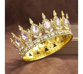Luxury Color Baroque Queen Crown Colorful Sparkly Rhinestone Wedding Crown Bride Princess Full Round Tiaras Headband Headpieces