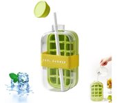 Cubitera 2 en 1, sin contacto, moldes flexibles de silicona, bandeja portátil para cubitos de hielo, fácil de liberar, con pajita, perfecta para café, jugos y bebidas (rosa, 28 oz)