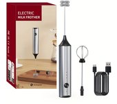 Espumador de Leche Eléctrico Carga USB - Batidor de Espuma de Acero Inoxidable de Mano, Batidor Ajustable de 3 Velocidades para Café y Latte, Cabezales de Mezcla Incorporados, Mezclador de Bebidas con Espuma Rápida