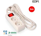 Base Múltiple con 2 Tomas t/tl 10/16A Schuko + Interruptor 3m 3x1,5mm EDM