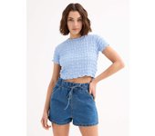 Shorts denim de tiro alto con cintura ajustable con cordón, bolsillos y cierre de ajuste INSIDE