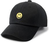 Gorra de béisbol con cara sonriente para niños pequeños, divertidas gorras lavadas, ajustables y lindas para niños de 3 a 12 años, color negro