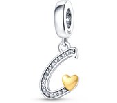 Fit Pandora 925 Original Bracelets 925 Silver Color 26 Gold Heart Zircon Letter Charms Beads DIY Creative Birthday Jewelry Gifts