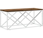 vidaXL Mesa de centro acero inoxidable y madera maciza reciclada Plateado, Dorado, Plateado y marrón claro Mesita de Salón o Comedor o Auxiliar Mesa de Café Meuble Salón
