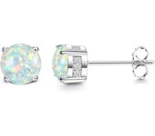 Pendientes de Tuerca de Ópalo Blanco Oro Blanco de 18 Quilates, Inoxide Maple, Corte Redondo, 6 mm para Mujer