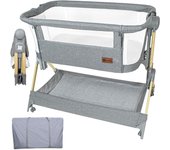 Twinly - Cuna Colecho bebé Minicuna Viaje portátil, fácil Plegado Compacto Altura Ajustable 5 Posiciones, Nacimiento 0+ hasta 6 Meses Comfortly – Bolsa Transporte, colchón, Cesta, sin Montaje