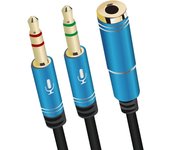 Adaptador de auriculares Divisor de auriculares Cable adaptador de audio en Y de 3,5 mm a conector (auriculares y micrófono) Cable divisor de audio, carcasa de aluminio, estándar CTIA para auriculares, computadora, 30 cm