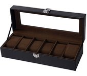 WellZone Glass Lid PU Leather Watches Display Case Storage Boxes Mens Watch Organizer Multiple  Slots Watch Box for Men