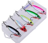 PROBEROS 5Pcs/lot Long Shot Luya Iron Plate Bionic Bait Set 7g/10g/15g/20g/25g/30g With Double Hooks Outdoor Fishing Wholesale