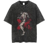 Anime Baki Washed Tshirt Harajuku Summer 100% Cotton Short Sleeve Oversize Tees Vintage Streetwear Baki Hanma Print T-Shirt