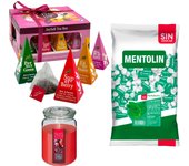 Lote respira: MENTOLIN HIERBABUENA S/A BOLSA 1KG + WELL HOME - Vela de frutos rojos + WELL HOME - Caja de Té Joyfull con variedad de sabores