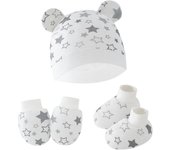 Newborn Baby Hat, Anti Scratch Gloves and Socks Set Cotton Headwear Anti-grab Mittens and Foot Cover for Boys Girls