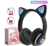 Flash Lamp Cute Cat Ears Headphone Bluetooth5.0 Stereo With Mic Support TF Card Wireless Kids Girl Earphone Birthday Gift