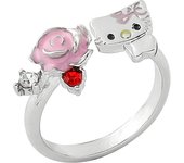 Sanrio Hello Kitty Cartoon Open Ring Sweet Girl Rose Ring Fashion Rhinestone Ring Good Friend Gift