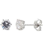 Inmaculada Romero Pendientes Oro Blanco 18k Mujer 6mm Circonita Garras Presión Joyería Diamante