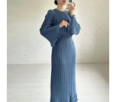 Women Summer Solid Tunics Pleats Maxi Dress For 2024 New Spring Fashion Bell Sleeves Festa Luxo Party Elegant Long Sleeve Dress