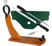 CUPERINOX Jamonero Cuchillo Jamonero Set Jamon 5 Piezas Kit Jamon  Soporte Jamon  Cuchillo Jamonero Alveolos  Afilador  Cubrejamon  Pinza Jamon  Fabricado en España