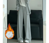 Women Chic Version Straight Leg Wide Leg Pants Lady Loose Elastic High Waisted Trousers Female Fashion Plush Thermal Sweatpants