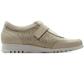 PITILLOS 20103 Zapato de rejilla, cierre adesivo,con suela de goma, cuña baja blanca de 3cm,piel,mosacín, para señora