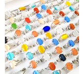 20pc/Lot Bohemia Natural Stone Finger Rings For Women Silver Rose Gold Plate Colorful Opal Crushed Shells Agate Joint Ring Girl