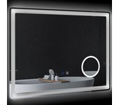 kleankin Espejo de baño LED, espejo de baño con aumento 3x, espejo de pared de 80 x 60 cm con función táctil, función de memoria, espejo con luz antivaho y 3 colores de luz