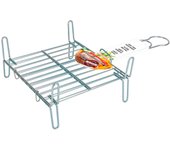 Tradineur - Parrilla doble, rejilla de acero para barbacoa, grill portátil con patas, asado de pescado, carne, ideal para jardín, camping, fabricada en España, 20 x 25 cm