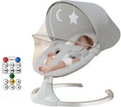 Hamaca Bebe Electrica 3 en 1, Mecedora Bebe con Arnés de 5 Puntos, 5 Amplitudes de Balanceo, con Bluetooth, Mando a Distancia, Columpio Bebe Balancin Ligero con Temporizador para Bebés de 15 kg, 0 a 18 Meses, Gris