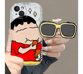 C-Crayon S-ShinChan Glasses Holder Case for iPhone 16 15 14 11 Pro Max 13 12 XR XS X 8 7 6 6S Plus SE 2020 Silicone Back Cover