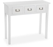 Versa Niza Mueble Recibidor Estrecho para la Entrada o el Pasillo, Mesa Consola, con 3 cajones, Medidas (Al x L x An) 80 x 35 x 90 cm, Madera, Color Blanco