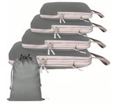 Set de 6 bolsas de viaje compresibles organizador de maleta impermeable de nylon con manilla portátil cubos de almacenamiento para maleta