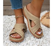 Nuevas zapatillas de gran tamaño con costura retro, antideslizantes, Con Punta Redonda, Tacón de cuña, sandalias de una sola línea para Mujer