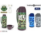 THERMOSPORT - Termo Plástico 1L Camuflaje, Acero Inoxidable, Aislante para Bebidas, Diseño Moderno, Portátil