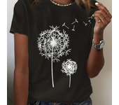 Dandelion Print Crew Neck T-Shirt, Casual Short Sleeve Top For Spring & Summer, Women's Clothing