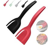 Espátula para yemas, espátula para huevos fritos con yemas, pinzas para espátula con agarre y giro, espátula de silicona de doble cara para huevos fritos, pinzas para girar y girar, espátula para huevos, pan, pescado, panqueques, tostadas, color negro